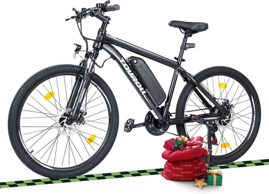 Touroll U1 26-inch Off-Road Tire elektrische MTB fiets met 250W motor 36V 13Ah verwisselbare batterij max 65km actieradius Shimano 21 versnellingen schijfrem IPX4 waterdicht Zwart