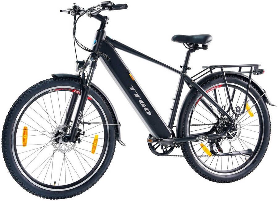TTGO Elektrische Fiets M300 720 Wh 36V 12.5Ah Accu 100 km Actieradius 27.5 Inch Wielen Shi o 7 Versnellingen 250W Motor Aluminium Frame LCD Display Elektrische Stadsfiets Zwart