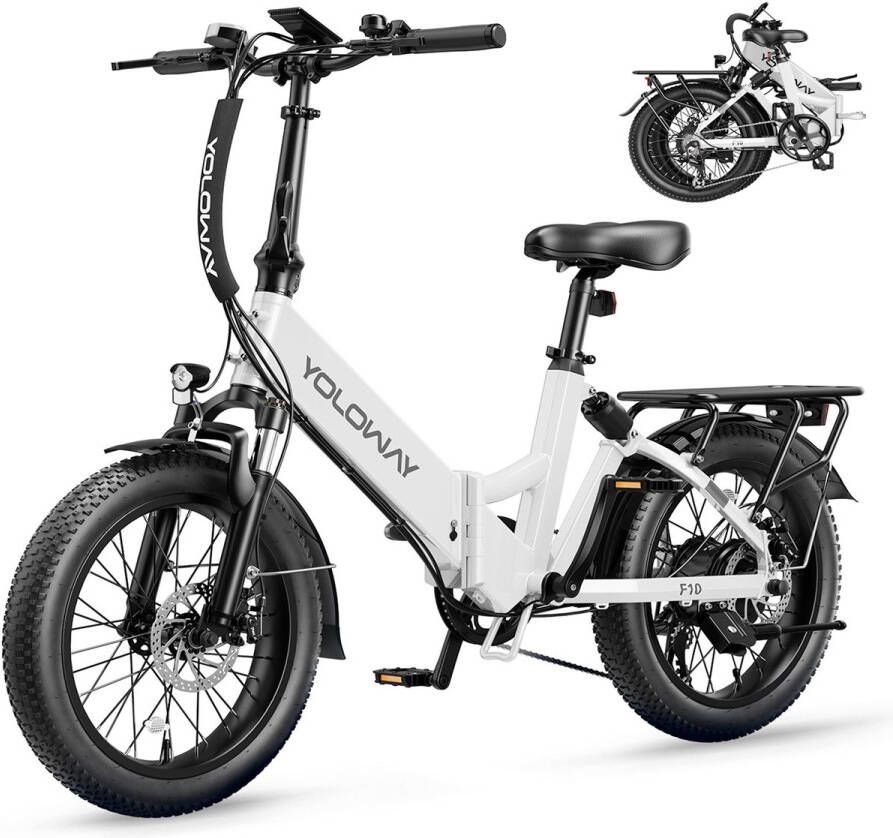 Heybike Elektrische Fiets yoloway F10 Elektrische Vouwfiets 450Wh 12 5Ah Accu 80 km Bereik 250W Motor 20x3 Inch Fatbike Wielen Shimano 7 Versnellingen Hoogwaardige Mechanische Schijfremmen LCD Display Elektrische Stadsfiets- Wit