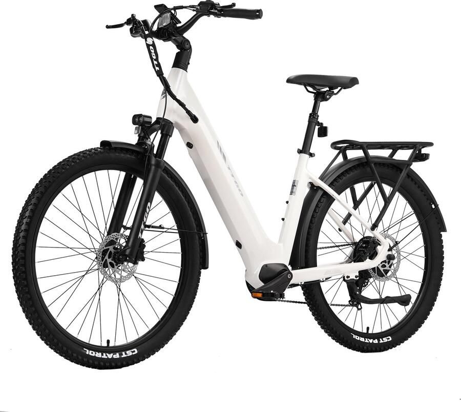 TTGO 2026 27.5×2.4 Inch Elektrische Fiets – 48V 15Ah Accu (720Wh) – ZOOM Gedempte Zadelpen – Actieradius tot 130 km – LCD Display – Shi o 7 Versnellingen – Hydraulische Schijfrem – 70 Nm– Elektrische stadsfietsen – Wit