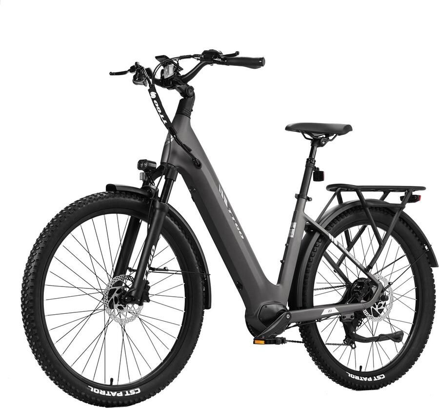 TTGO 2026 27.5×2.4 Inch Elektrische Fiets – 48V 15Ah Accu (720Wh) – ZOOM Gedempte Zadelpen – Actieradius tot 130 km – LCD Display – Shi o 7 Versnellingen – Hydraulische Schijfrem – 70 Nm– Elektrische stadsfietsen – Grijs