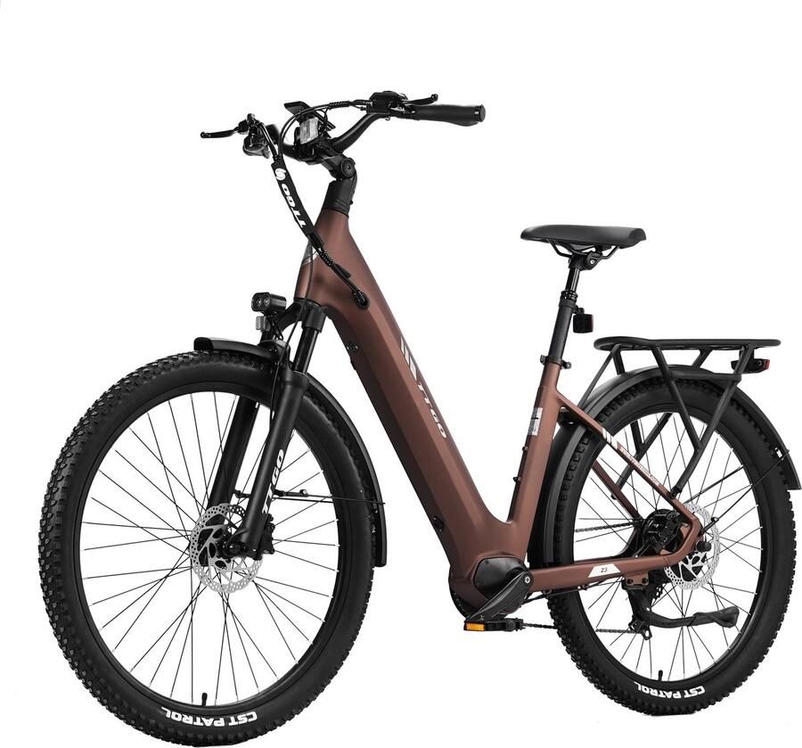 TTGO 2026 27.5×2.4 Inch Elektrische Fiets – 48V 15Ah Accu (720Wh) – ZOOM Gedempte Zadelpen – Actieradius tot 130 km – LCD Display – Shi o 7 Versnellingen – Hydraulische Schijfrem – 70 Nm– Elektrische stadsfietsen – Bruin