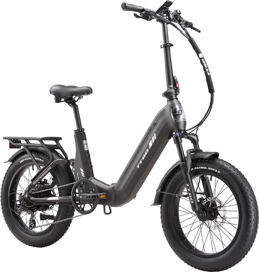 TTGO 20*3.0 Elektrische vouwfietsen- 48V 15Ah (720Wh) Lithium Accu – Actieradius tot 120 km – Softtail-vering – Hydraulische Schijfrem –Geveerde voorvork met lockout​ –Krachtsensor– 70Nm– Shi o 7 Versnellingen– Elektrische Stadsfiets