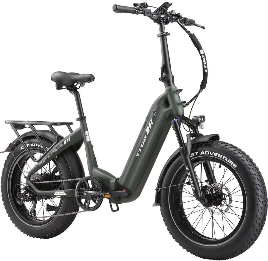 TTGO 20*4.0 Elektrische vouwfietsen- 48V18Ah Lithium Accu – 70Nm Elektrische Fiets – Actieradius tot 140 km – Shi o 7 Versnellingen – Hydraulische Schijfrem –Aluminium –250W Motor –Krachtsensor–Elektrische Stadsfiets–Groen