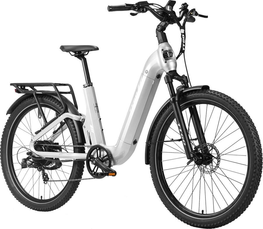 TTGO E-SUVO Elektrische Fiets – 250W Motor – 48V 15Ah Accu – 100-120 km Bereik – 27.5 × 2.4 Banden – Hydraulische Schijfrem – Shi o 7s Zilver