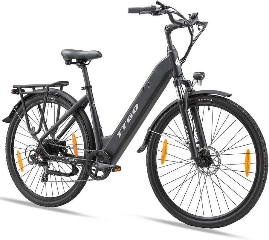 TTGO 【BLACK Friday Deals】Elektrische Fiets HZ-28ST 720Wh 20Ah Accu 110 km Bereik Aluminium Lage Instapframe 28 Inch Wielen- Shi o 7 Versnellingen Mechanische Schijfrem LCD Display Elektrische Stadsfiets -Zwart