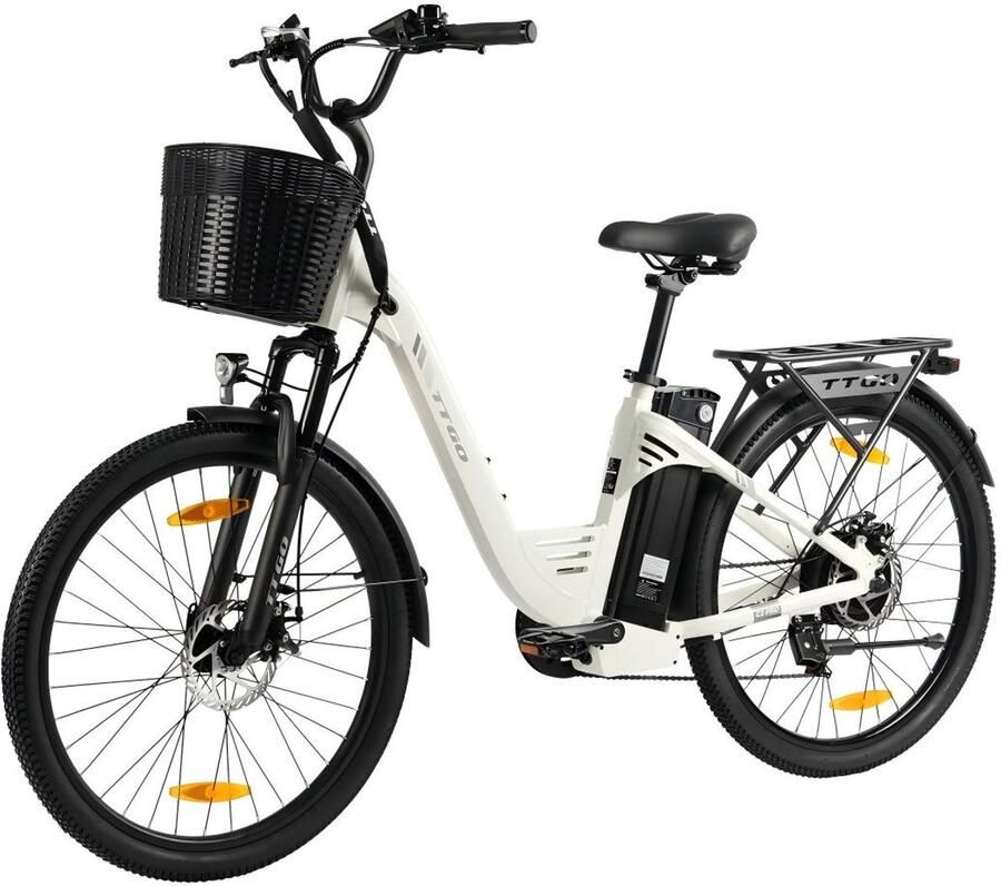 TTGO C2 PRO Elektrische Fiets 250W Motor 36V18Ah Accu 26x1.95 Banden Max Snelheid 25km u Max Bereik 80-120km Shi o 7 Versnellingen Wit