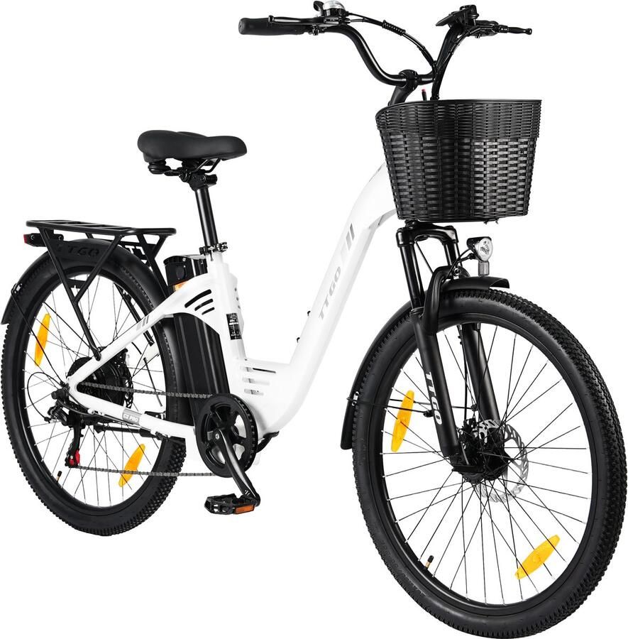 TTGO C2PRO E-bike 25 km u 26inch 80km actieradius 250W motor 36V18Ah accu 52NM wit