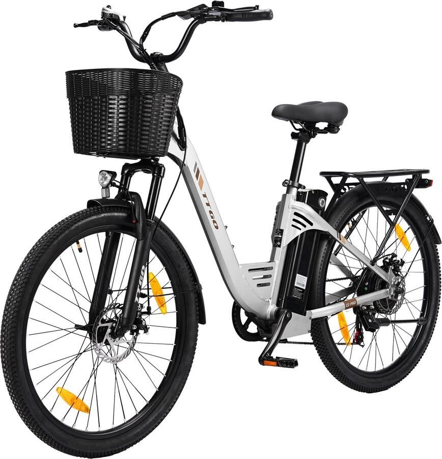 TTGO C2PRO E-bike 25 km u 26inch 80km actieradius 250W motor 36V18Ah accu 52NM zilver