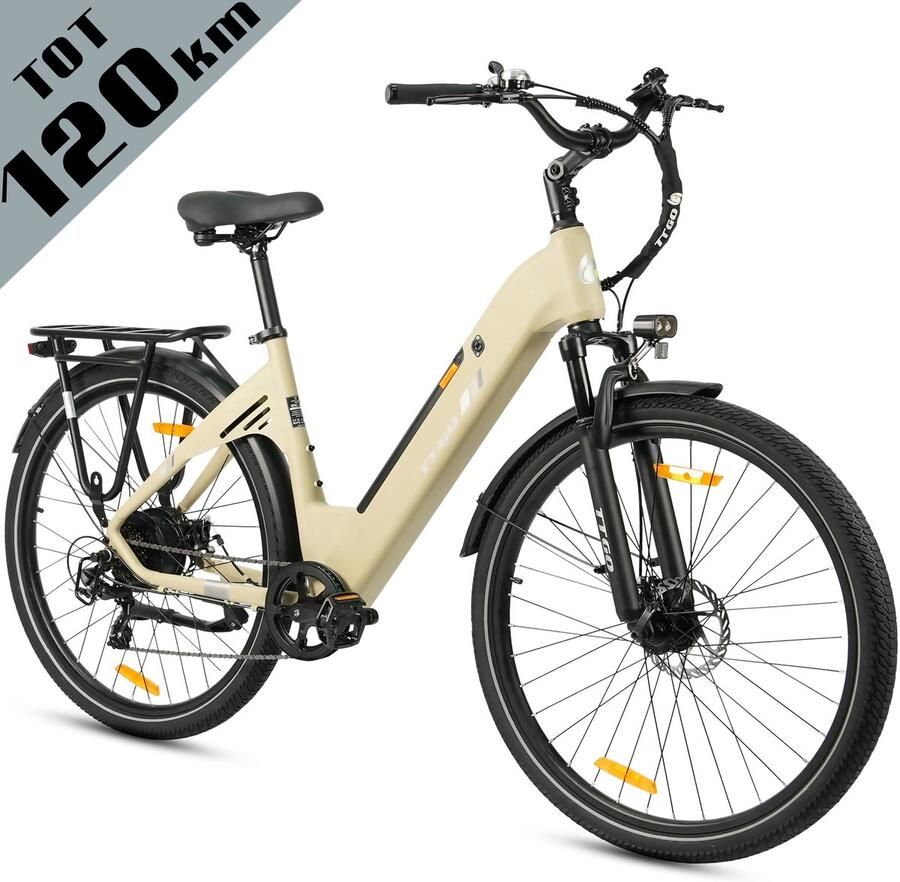 TTGO C3 SE Elektrische Fiets 250W Motor 36V18Ah Accu Max Snelheid 25km u 28 Inch Banden Max Bereik 80-120km Shi o 7 Versnellingen Woestijngeel