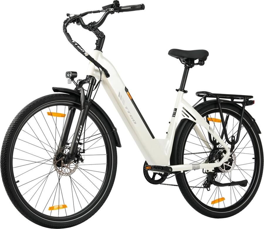 TTGO C3 SE 28 INCH Elektrische Stadsfiets 250W Motor 36V 18Ah Accu Aluminium Lage Instapframe 28×2.0 Inch Wielen Shi o 7 Versnellingen Max Bereik 80-120km Wit