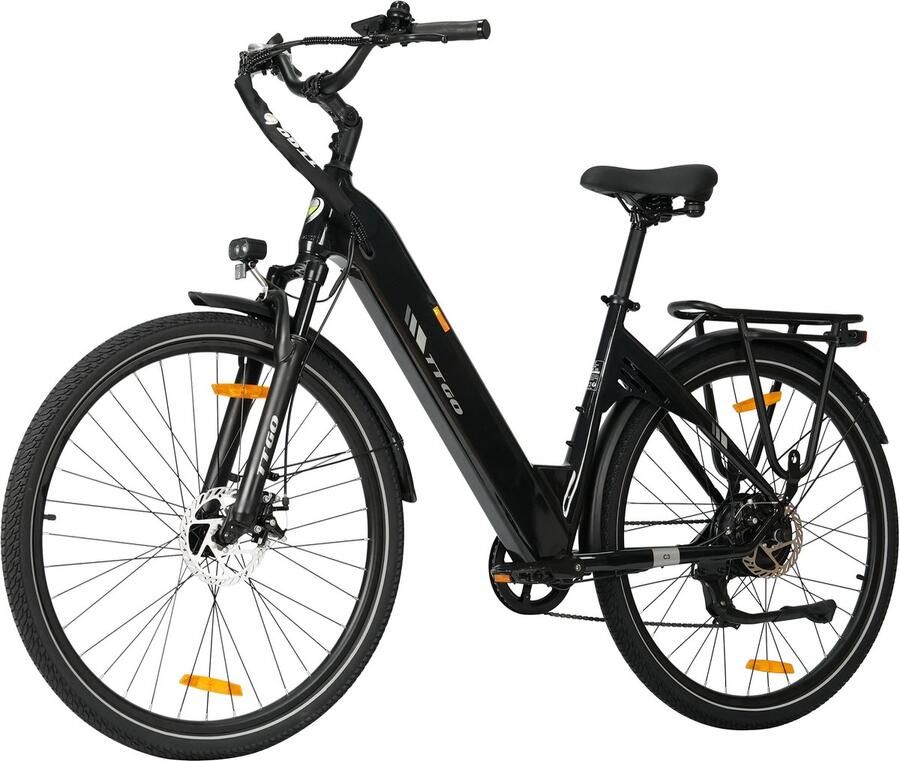 TTGO C3 SE Elektrische Fiets 250W Motor 36V18Ah Accu Max Snelheid 25km u 28 INCH Banden Max Bereik 80-120km Shi o 7 Versnellingen Zwart