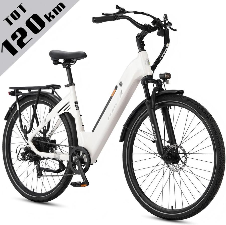 TTGO C3 SE Elektrische Fiets 250W Motor 36V18Ah Accu Max Snelheid 25km u 28 Inch Banden Max Bereik 80-120km Shi o 7 Versnellingen Wit