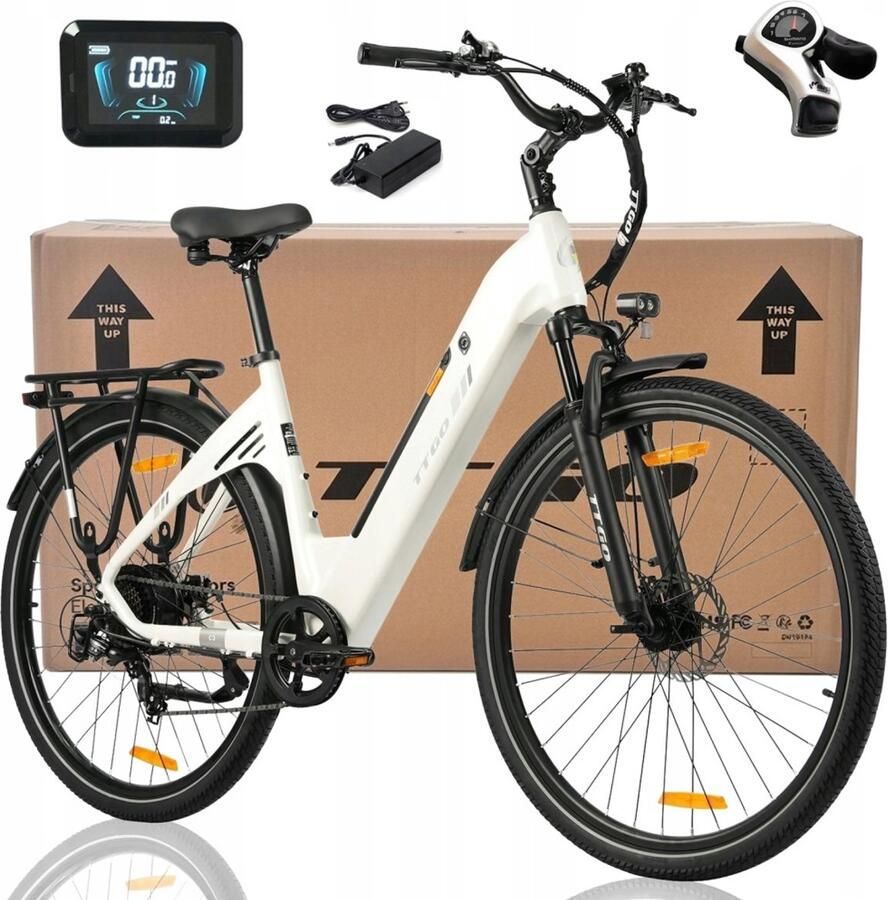 TTGO C3 SE Elektrische Fiets – 28 Aluminium 36V 20Ah Accu 120km Bereik 7-Speed Shi o Geveerde Voorvork – Wit