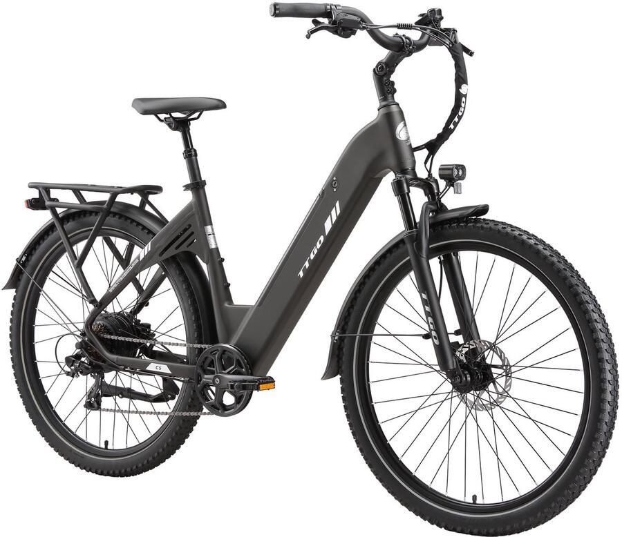 TTGO C5 Elektrische Fiets – 250W Motor – 48V 13.5Ah Accu – 90-110 km Bereik – 27.5×2.4 Banden – Drievoudige Vering – Shi o 7s – Hydraulische Schijfrem Grijs