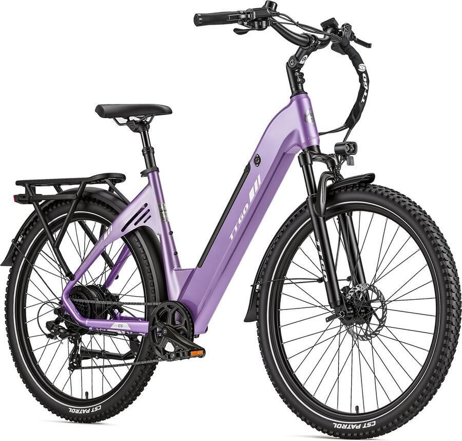 TTGO C5 Elektrische Fiets – 250W Motor – 48V 13.5Ah Accu – 90-110 km Bereik – 27.5×2.4 Banden – Drievoudige Vering – Shi o 7s – Hydraulische Schijfrem Paars