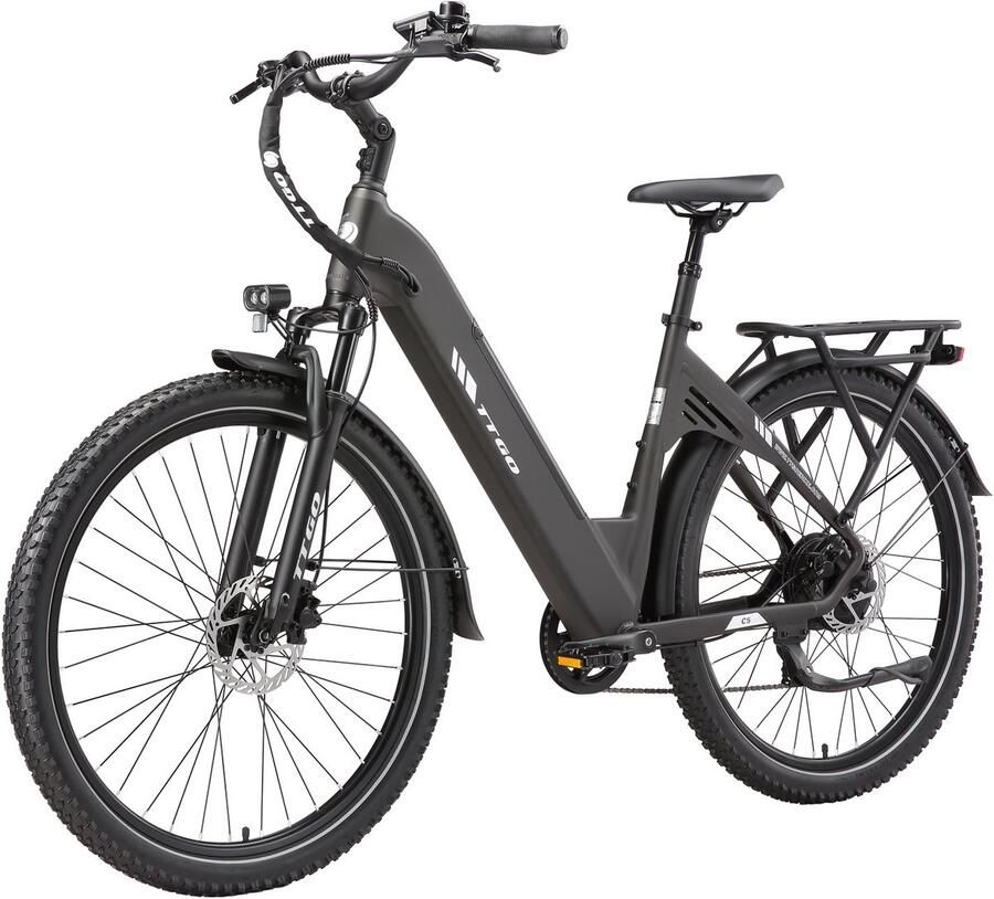 TTGO C5 Elektrische Fiets – 250W Motor 48V13.5AH Lithium Accu – Actieradius tot 90 km – Hydraulische Schijfrem – 27.5×2.4 inch Banden – Shi o 7 Versnellingen – Grijs