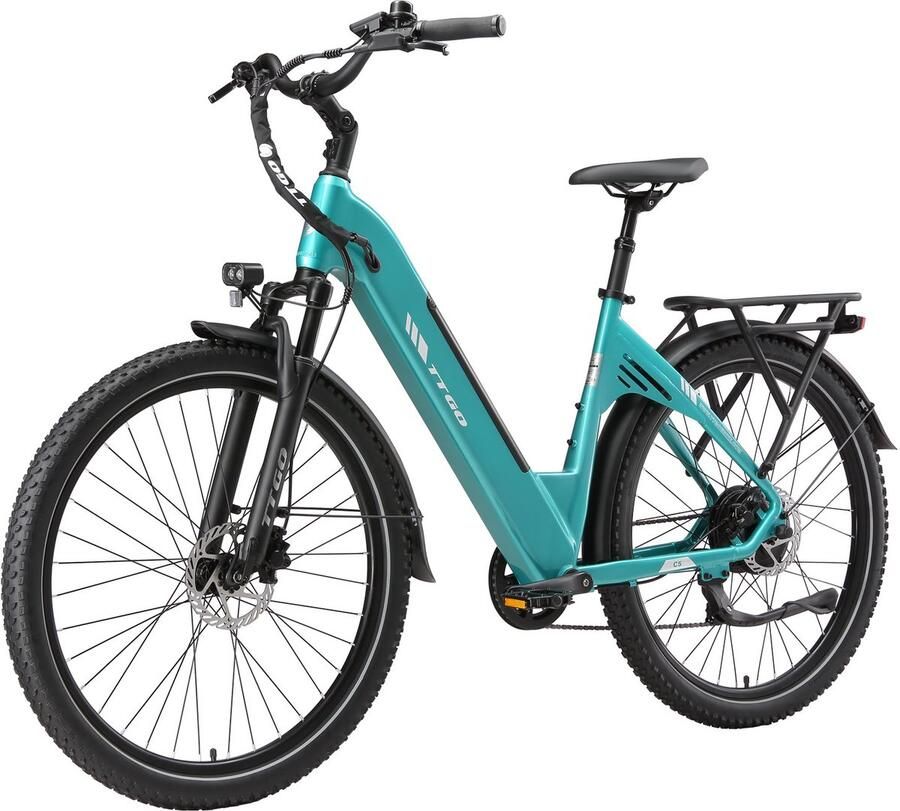 TTGO C5 Elektrische Fiets – 250W Motor 48V13.5AH Lithium Accu – Actieradius tot 90 km – Hydraulische Schijfrem – 27.5×2.4 inch Banden – Shi o 7 Versnellingen – Groen