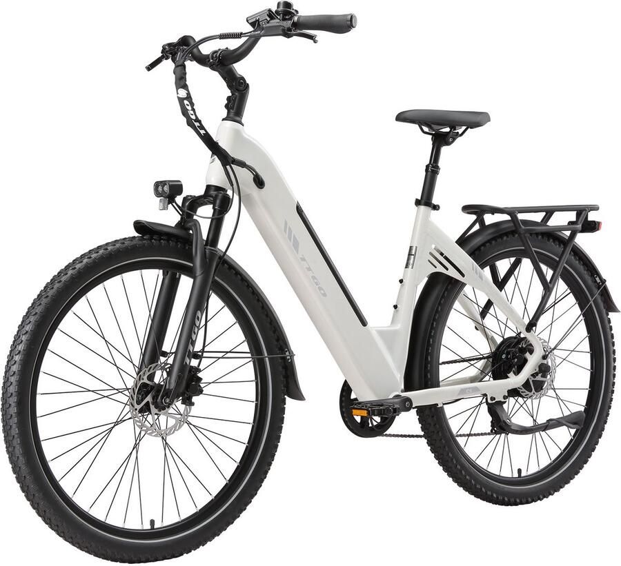 TTGO C5 Elektrische Fiets – 250W Motor 48V13.5AH Lithium Accu – Actieradius tot 90 km – Hydraulische Schijfrem – 27.5×2.4 inch Banden – Shi o 7 Versnellingen –Wit
