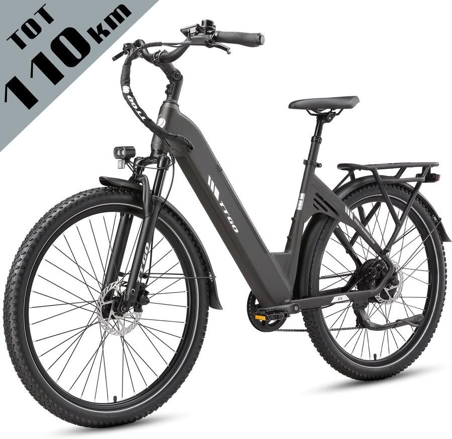 TTGO C5 Elektrische Fiets 648Wh Accu Actieradius tot 110 km 48V 250W Motor Hydraulische Schijfrem 27 5 × 2 4 Inch Banden Shi o 7 Versnellingen Aluminium Frame LCD Display Elektrische Stadsfiets Max. Belasting 125 kg Grijs