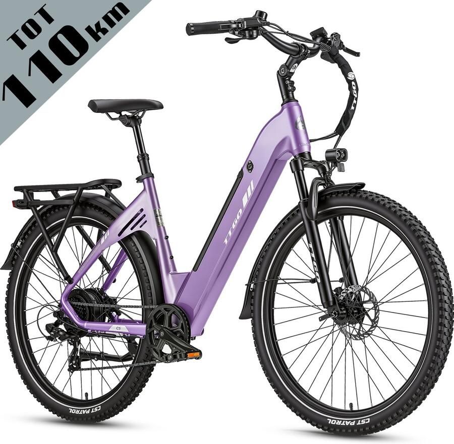 TTGO C5 Elektrische Fiets 648Wh Accu Actieradius tot 110 km 48V 250W Motor Hydraulische Schijfrem 27 5 × 2 4 Inch Banden Shi o 7 Versnellingen Aluminium Frame LCD Display Elektrische Stadsfiets Max. Belasting 125 kg paars