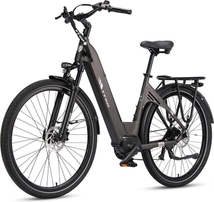 TTGO C7 SE Elektrische Fiets – 36V 18Ah Lithium Accu – Actieradius tot 150 km – Middenmotor – 28×2.0 inch Banden – Hydraulische Schijfrem – Shi o 9 Versnellingen – Verende Voorvork met Lock-out – Elektrische Stadsfiets – Grijs