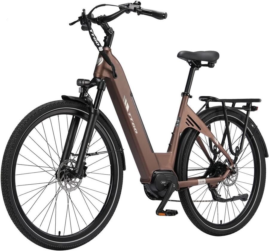 TTGO C7 SE Elektrische Fiets – 36V 18Ah Lithium Accu – Actieradius tot 150 km – Middenmotor – 28×2.0 inch Banden – Hydraulische Schijfrem – Shi o 9 Versnellingen – Verende Voorvork met Lock-out – Elektrische Stadsfiets – Bruin
