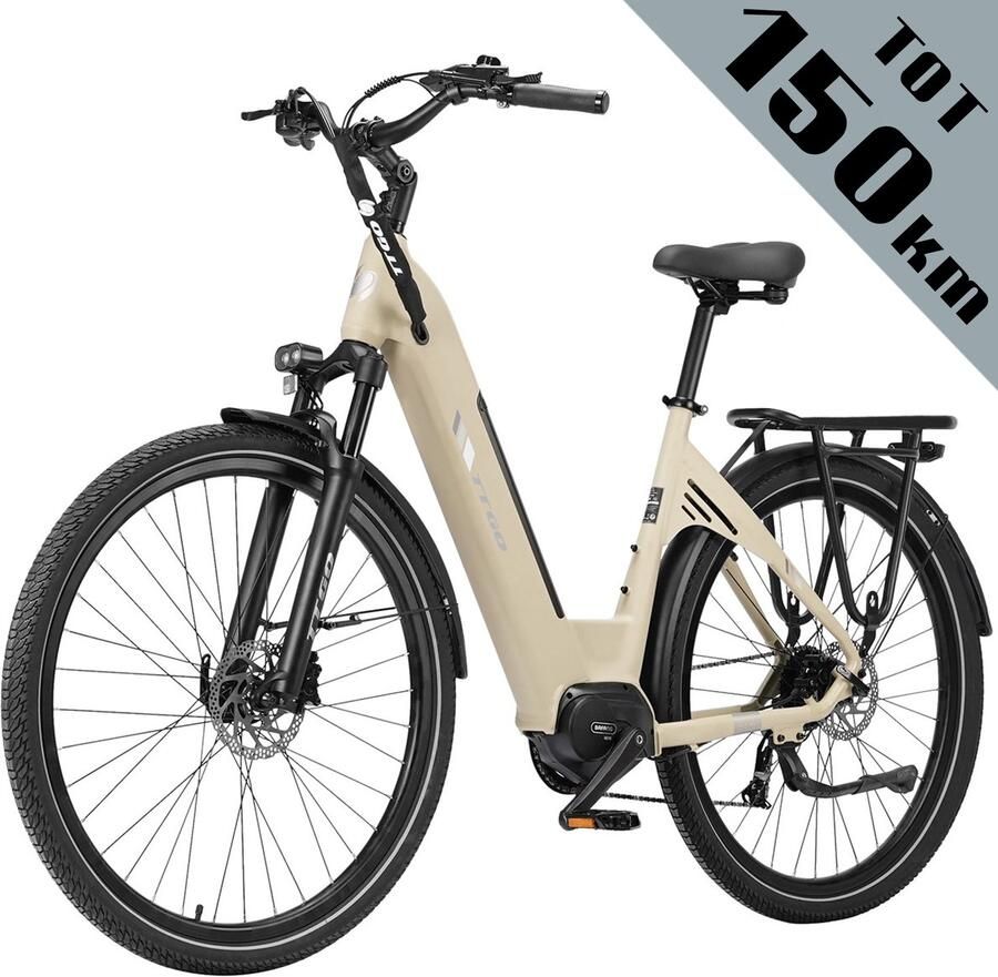 TTGO C7 SE Elektrische Fiets – 36V 18Ah Lithium Accu – Actieradius tot 150 km – Middenmotor – 28×2.0 inch Banden – Hydraulische Schijfrem – Shi o 9 Versnellingen – Verende Voorvork met Lock-out – Elektrische Stadsfiets – Zandgeel