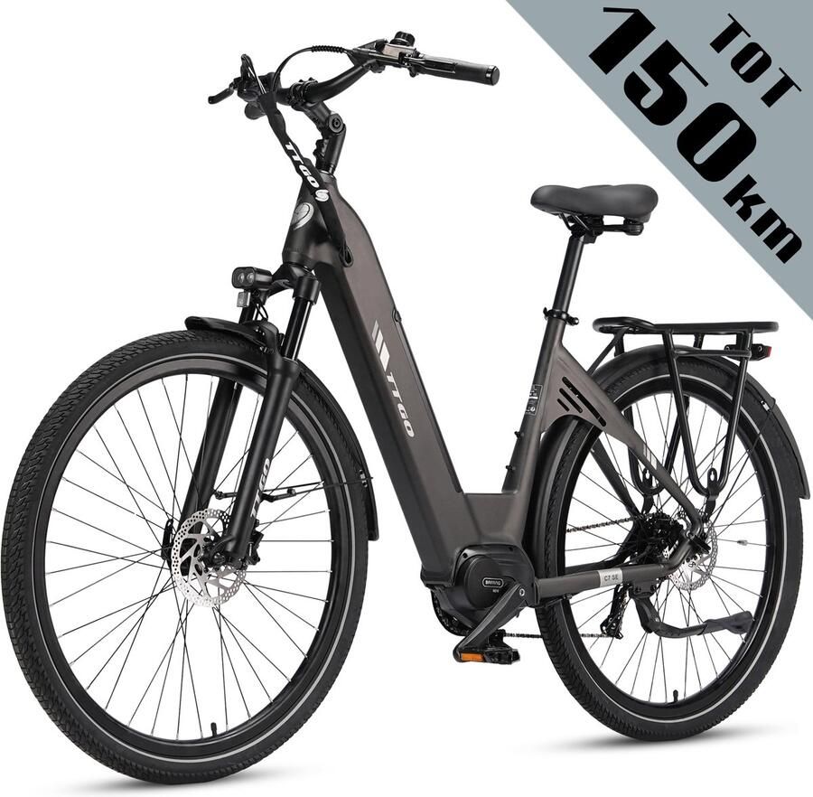 TTGO C7 SE Elektrische Fiets – 36V 18Ah Lithium Accu – Actieradius tot 150 km – Middenmotor – 28×2.0 inch Banden – Hydraulische Schijfrem – Shi o 9 Versnellingen – Verende Voorvork met Lock-out – Elektrische Stadsfiets – Grijs