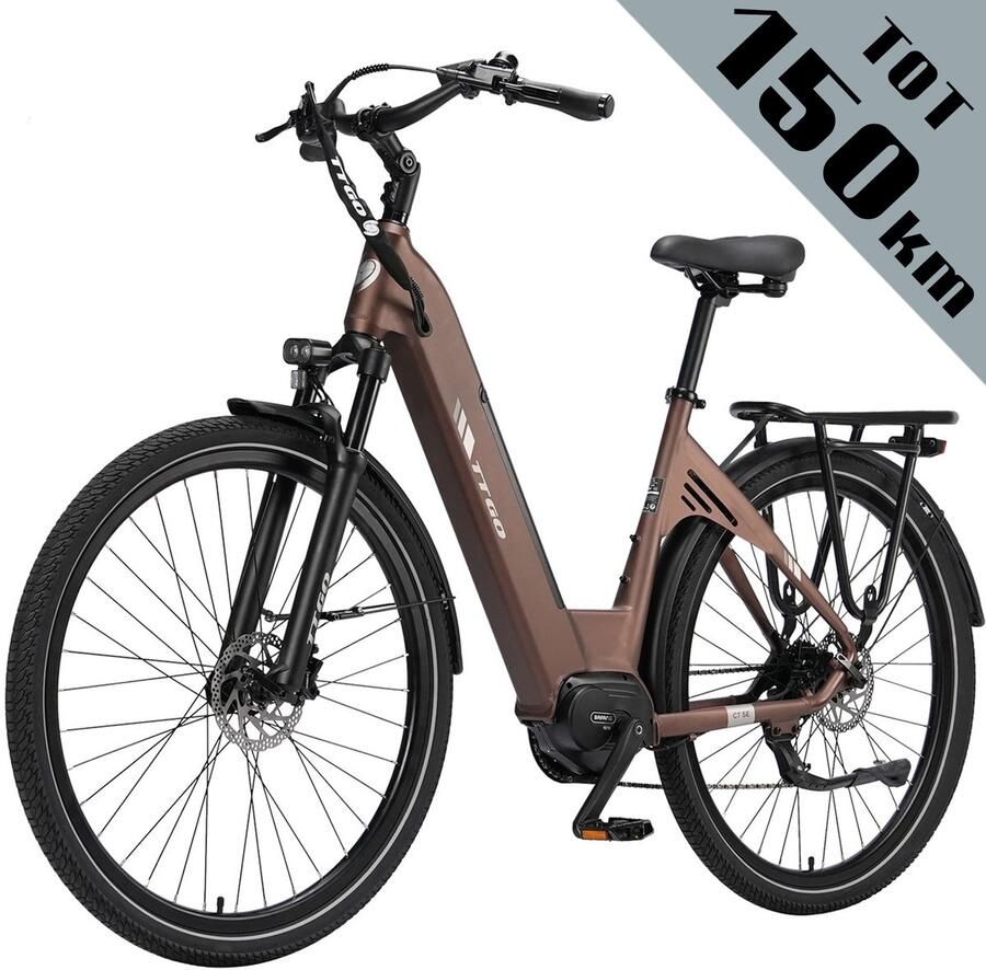 TTGO C7 SE Elektrische Fiets – 36V 18Ah Lithium Accu – Actieradius tot 150 km – Middenmotor – 28×2.0 inch Banden – Hydraulische Schijfrem – Shi o 9 Versnellingen – Verende Voorvork met Lock-out – Elektrische Stadsfiets – Bruin