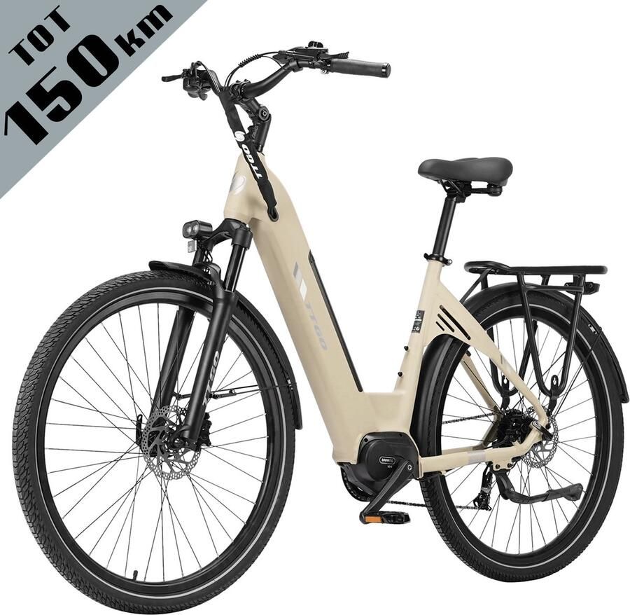 TTGO C7 SE Elektrische Fiets – 36V 18Ah Lithium Accu – Actieradius tot 150 km – Middenmotor – 28×2.0 inch Banden – Hydraulische Schijfrem – Shi o 9 Versnellingen – Verende Voorvork met Lock-out – Elektrische Stadsfiets – Zandgeel - Foto 2