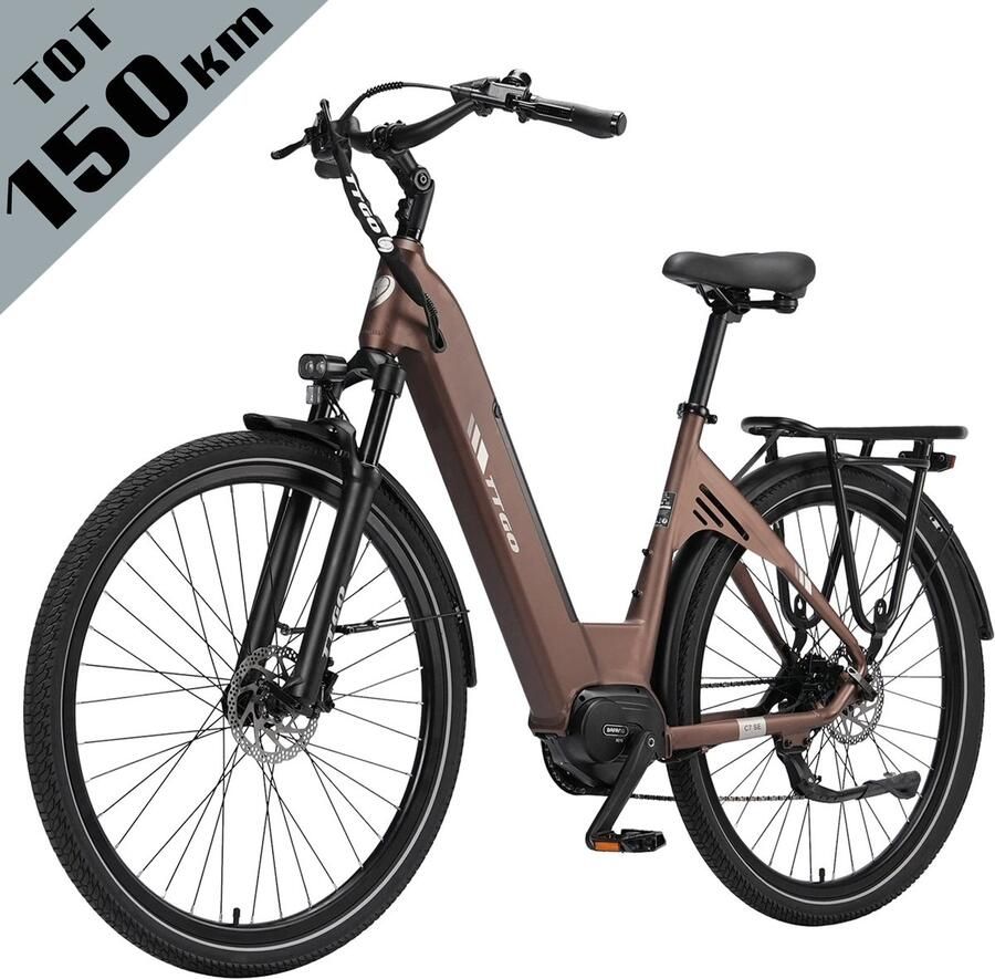 TTGO C7 SE Elektrische Fiets – 36V 18Ah Lithium Accu – Actieradius tot 150 km – Middenmotor – 28×2.0 inch Banden – Hydraulische Schijfrem – Shi o 9 Versnellingen – Verende Voorvork met Lock-out – Elektrische Stadsfiets – Bruin - Foto 2