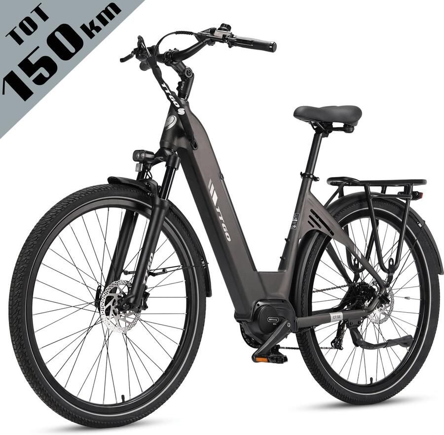 TTGO C7 SE Elektrische Fiets – 36V 18Ah Lithium Accu – Actieradius tot 150 km – Middenmotor – 28×2.0 inch Banden – Hydraulische Schijfrem – Shi o 9 Versnellingen – Verende Voorvork met Lock-out – Elektrische Stadsfiets – Grijs - Foto 2