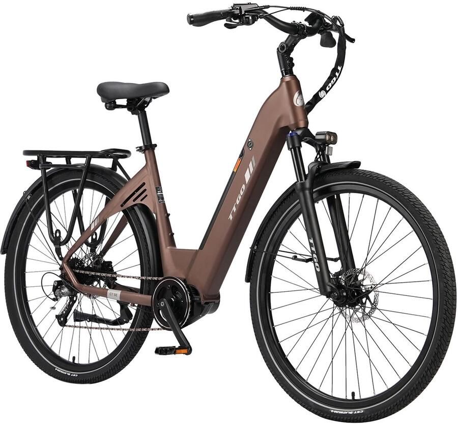TTGO C7 SE Elektrische Fiets – 648Wh Lithium Accu – Actieradius tot 150 km – 36V 250W Middenmotor – Hydraulische Schijfrem – 28×2.0 inch Banden – Shi o 9 Versnellingen – Aluminium Frame – LCD Display – Elektrische Stadsfiets – Bruin