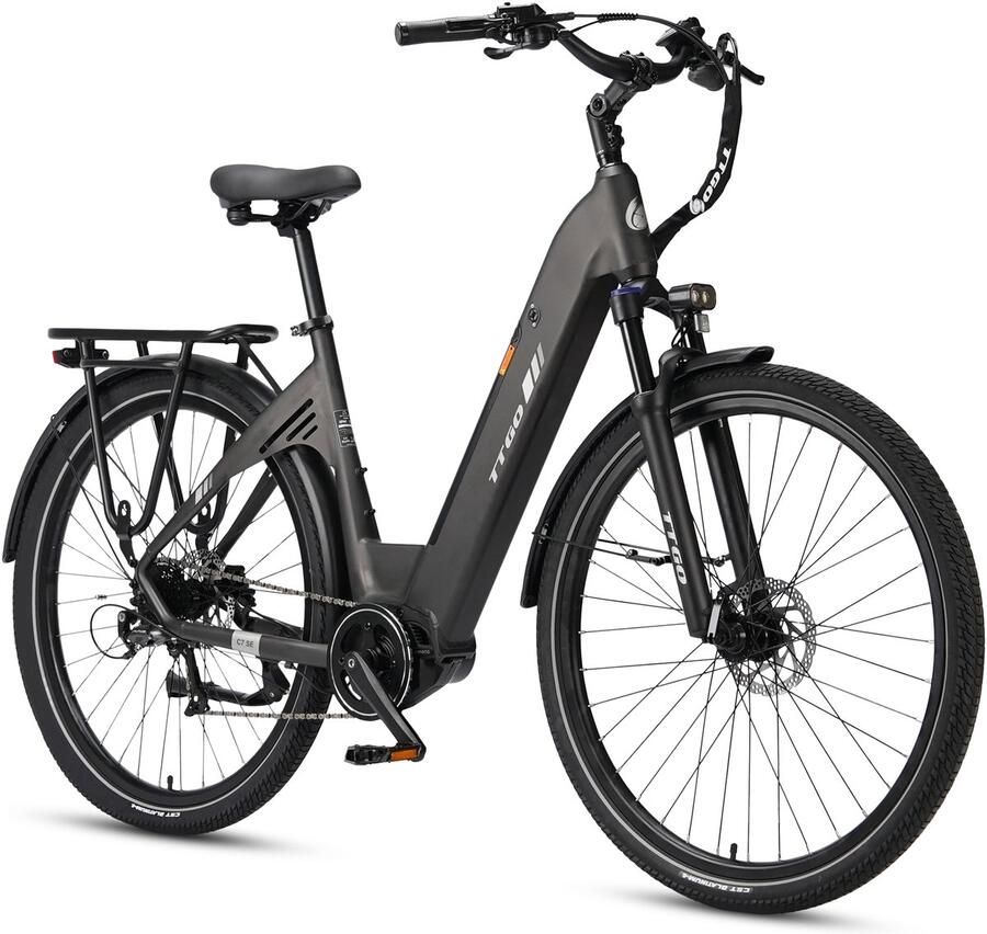 TTGO C7 SE Elektrische Fiets – 648Wh Lithium Accu – Actieradius tot 150 km – 36V 250W Middenmotor – Hydraulische Schijfrem – 28×2.0 inch Banden – Shi o 9 Versnellingen – Aluminium Frame – LCD Display – Elektrische Stadsfiets – Grijs