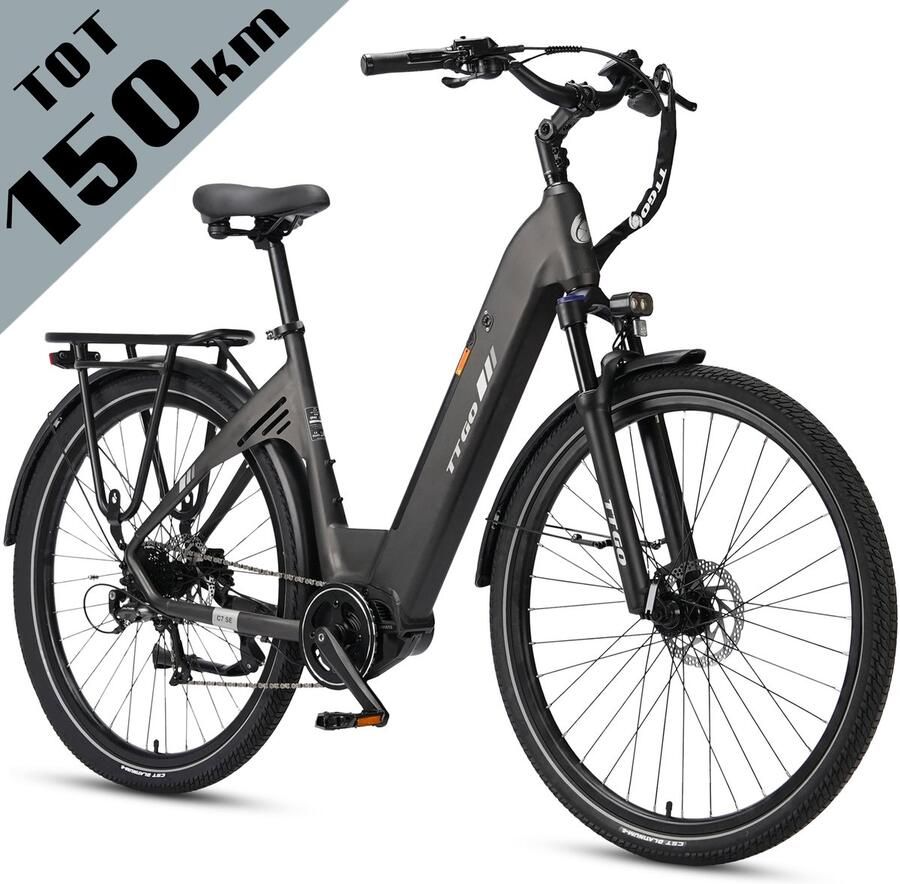 TTGO C7 SE Elektrische Fiets – 648Wh Lithium Accu – Actieradius tot 150 km – 36V 250W Middenmotor – Hydraulische Schijfrem – 28×2.0 inch Banden – Shi o 9 Versnellingen – Aluminium Frame – LCD Display – Elektrische Stadsfiets – Grijs