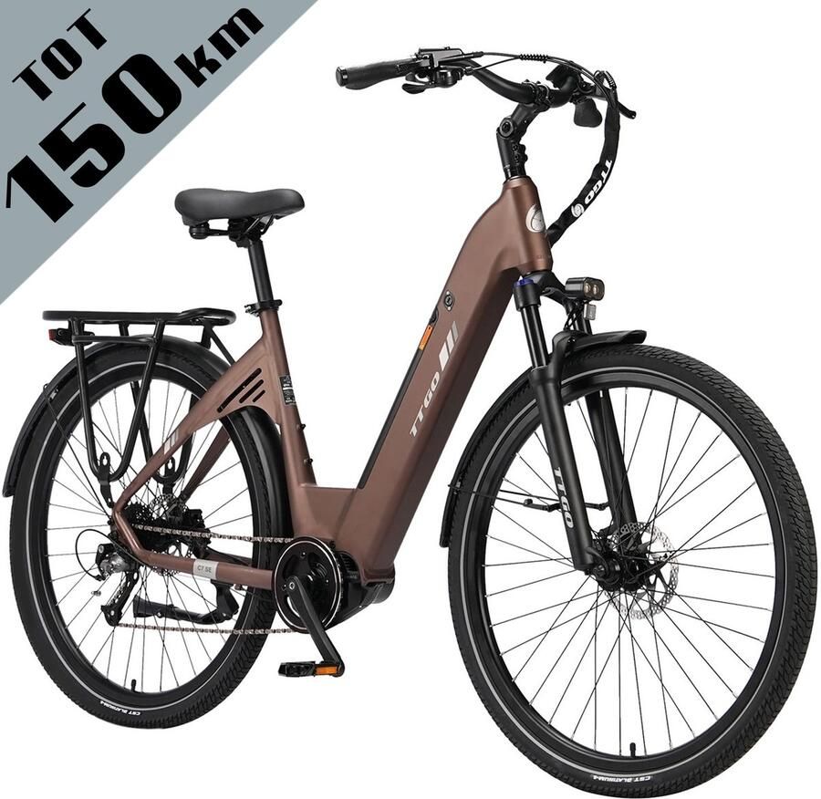 TTGO C7 SE Elektrische Fiets – 648Wh Lithium Accu – Actieradius tot 150 km – 36V 250W Middenmotor – Hydraulische Schijfrem – 28×2.0 inch Banden – Shi o 9 Versnellingen – Aluminium Frame – LCD Display – Elektrische Stadsfiets – Bruin