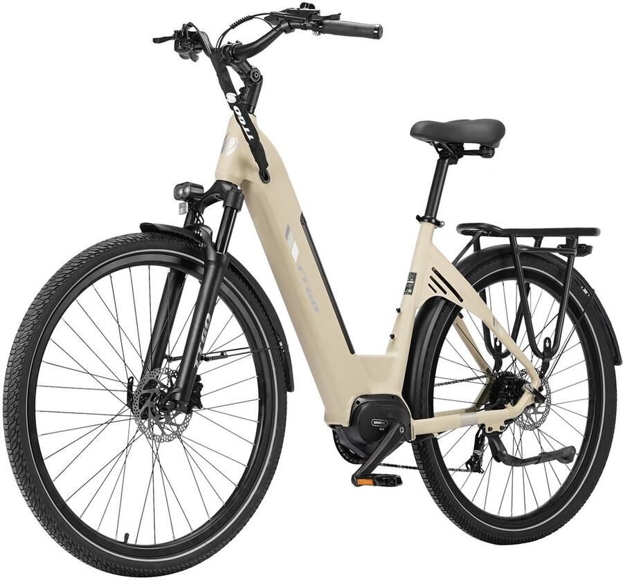 TTGO C7 SE Elektrische Stadsfiets 28 Banden 250W Bafang Middenmotor 36V18Ah Accu Bereik tot 140km Shi o 9 Versnellingen Beige