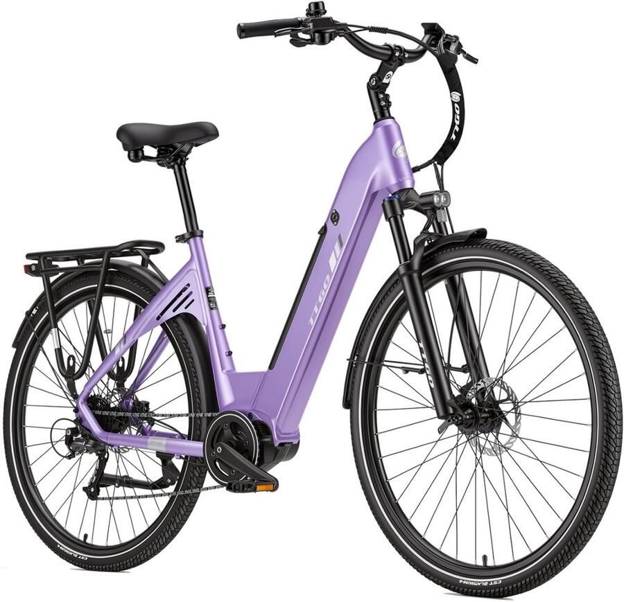 TTGO C7 SE Elektrische Stadsfiets 28 Banden 250W Bafang Middenmotor 36V18Ah Accu Bereik tot 140km Shi o 9 Versnellingen Paars