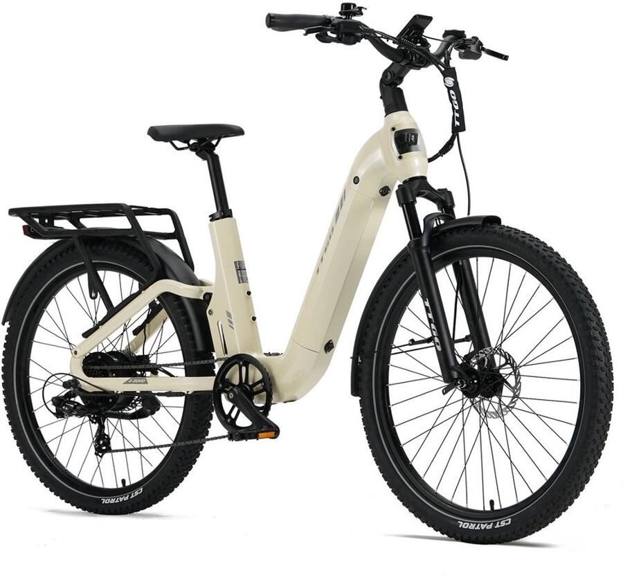TTGO E-SUVO Elektrische Fiets – 250W Motor – 48V 15Ah Accu – 100-120 km Bereik – 27.5 × 2.4 Banden – Hydraulische Schijfrem – Shi o 7s Beige