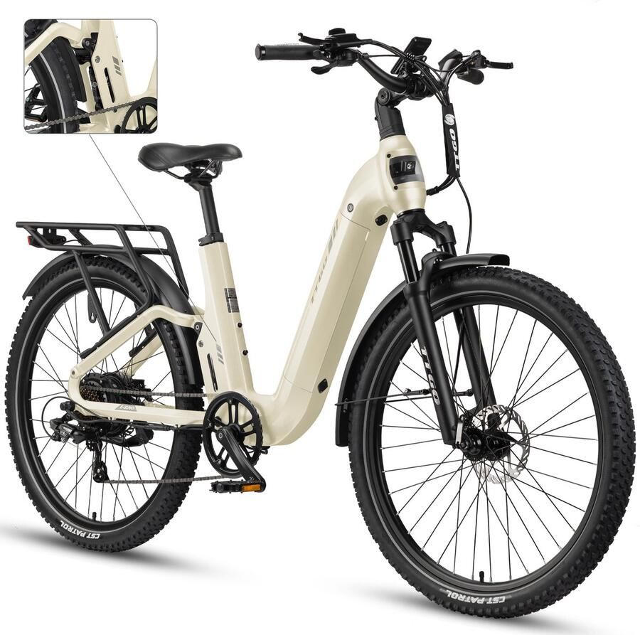 TTGO E-SUVO S6 Full Suspension E-MTB 27 5 inch 48V 15Ah Accu Tot 120 km Actieradius 70Nm Koppel 250W Achterwielmotor Hydraulische Schijfrem Shi o 7 Versnellingen Beige