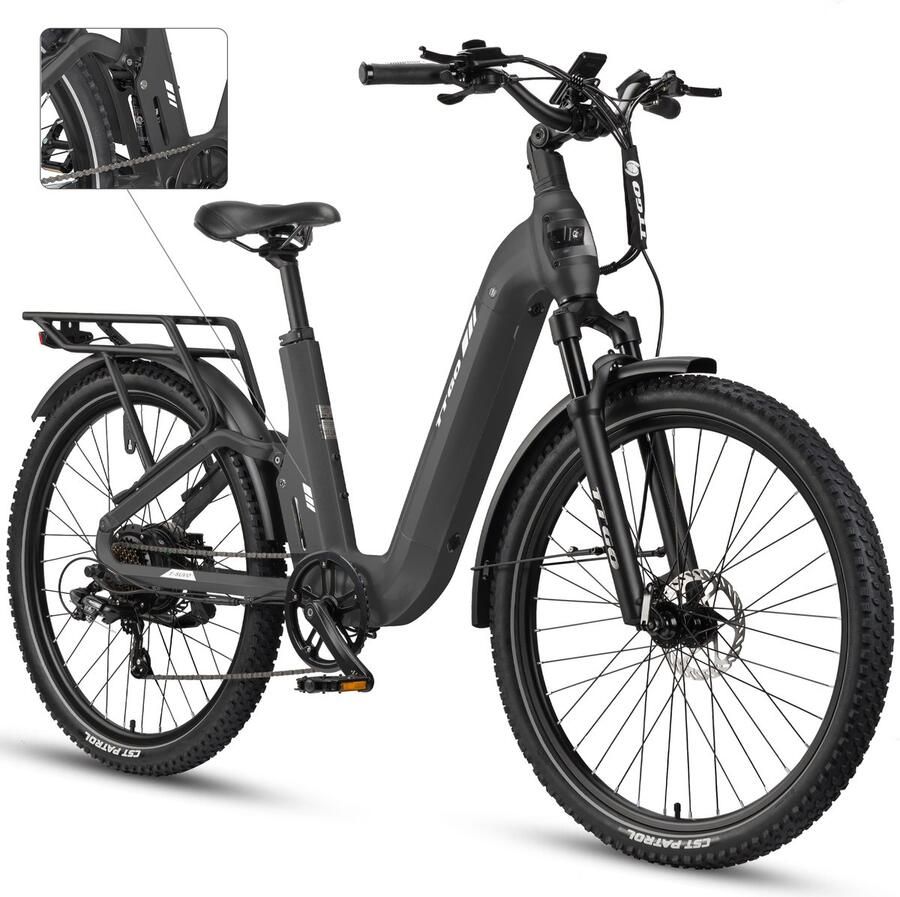 TTGO E-SUVO S6 Full Suspension Elektrische Mountainbike 27 5 inch Aluminium Softtail Frame 120 km Actieradius 720Wh Grote Accu 70Nm Krachtig Koppel Hydraulische Schijfrem Shi o 7 Versnellingen Grijs