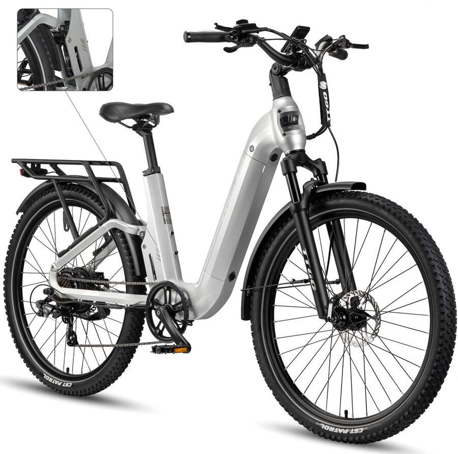 TTGO E-SUVO S6 Full Suspension Elektrische Mountainbike 27 5 inch Aluminium Softtail Frame 120 km Actieradius 720Wh Grote Accu 70Nm Krachtig Koppel Hydraulische Schijfrem Shi o 7 Versnellingen Zilver