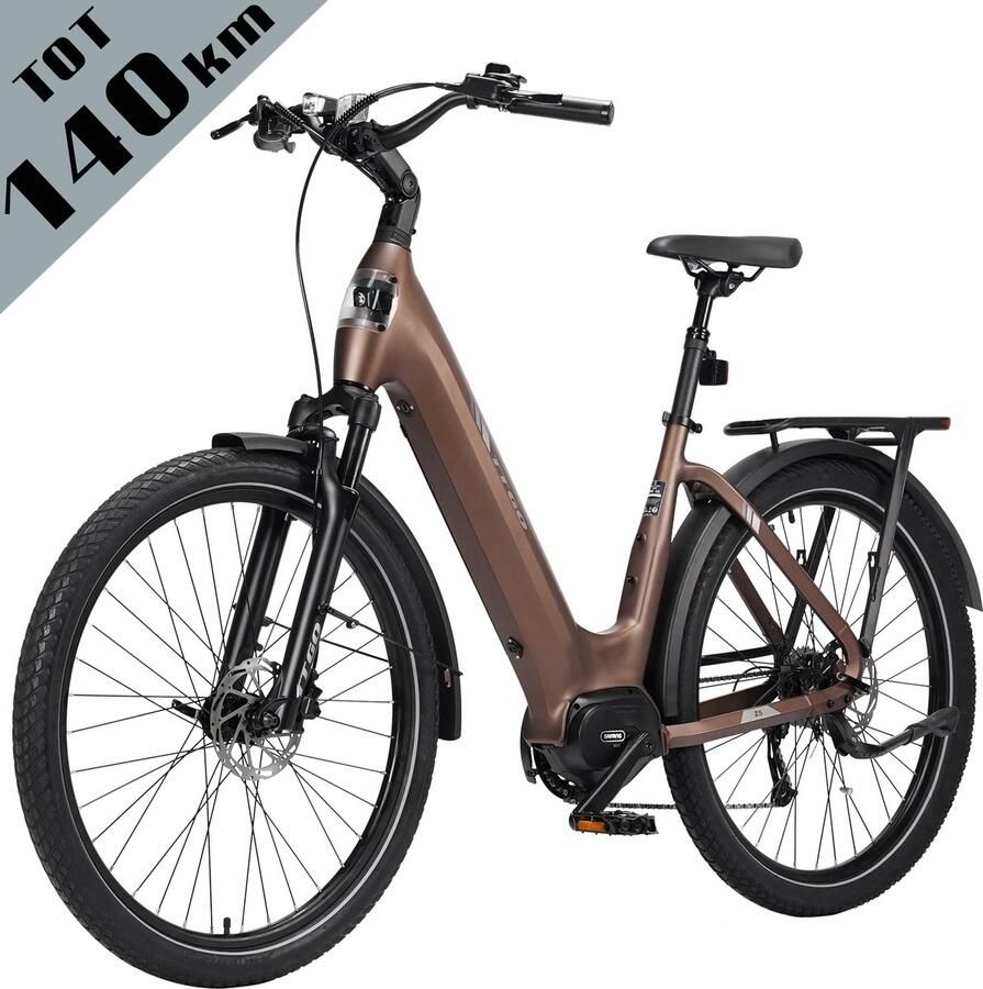 TTGO Elektrische Fiets 27.5 Inch Bafang 250W Middenmotor Tot 120 km Actieradius 75Nm Koppel 36V 18Ah Accu Hydraulische Schijfrem Shi o 9 Versnellingen Aluminium Frame Max. Belasting 125 kg Bruin