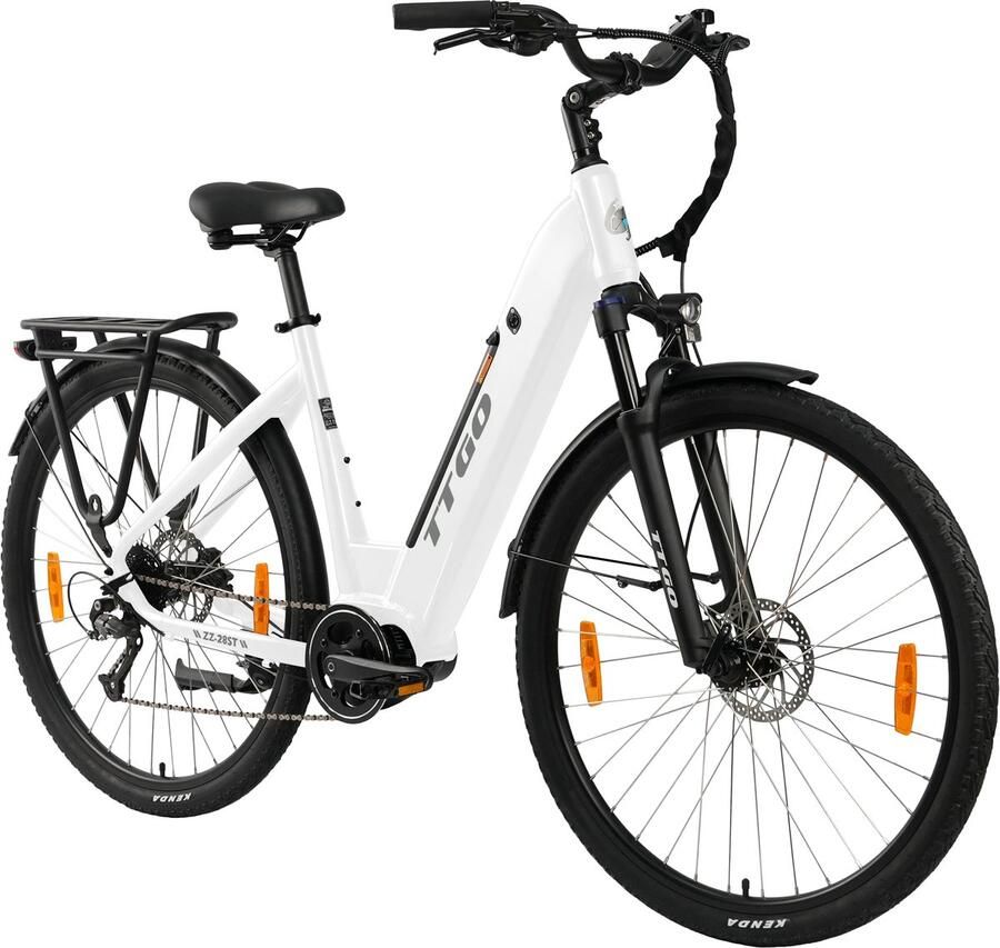 TTGO Elektrische Fiets 28 Inch Elektrische Fiets Middenmotor 250W Actieradius 110-130km Topsnelheid 25 km u Hydraulisch remsysteem en schokdempers alu legering Shi o 9-Versnelling – Voor lange reizen en dagelijks woon-werk – WIt