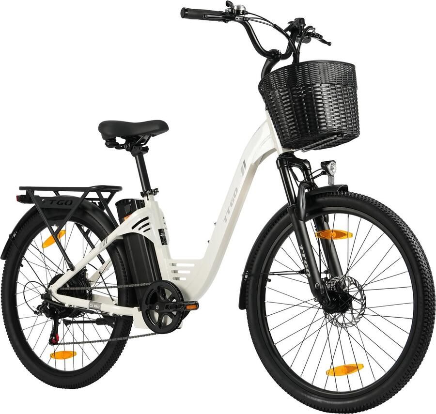 TTGO Elektrische Fiets C2 Pro 250W Motor 36V 18Ah Accu Bereik 80-120km 26 Banden Elektrische Stadsfiets Shi o 7-Speed 25km u Wit