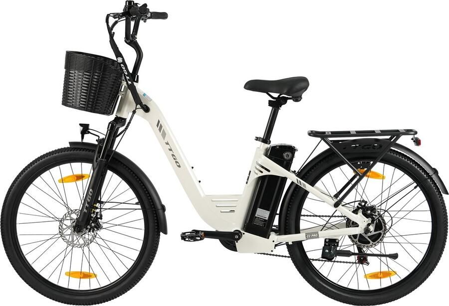 TTGO Elektrische Fiets C2 Pro 26 stadsfiets Tot 120 km Actieradius 36V 18Ah Accu Shi o 7 Versnellingen LCD Display Voorvorkvering Inclusief Bagagedrager en d wit