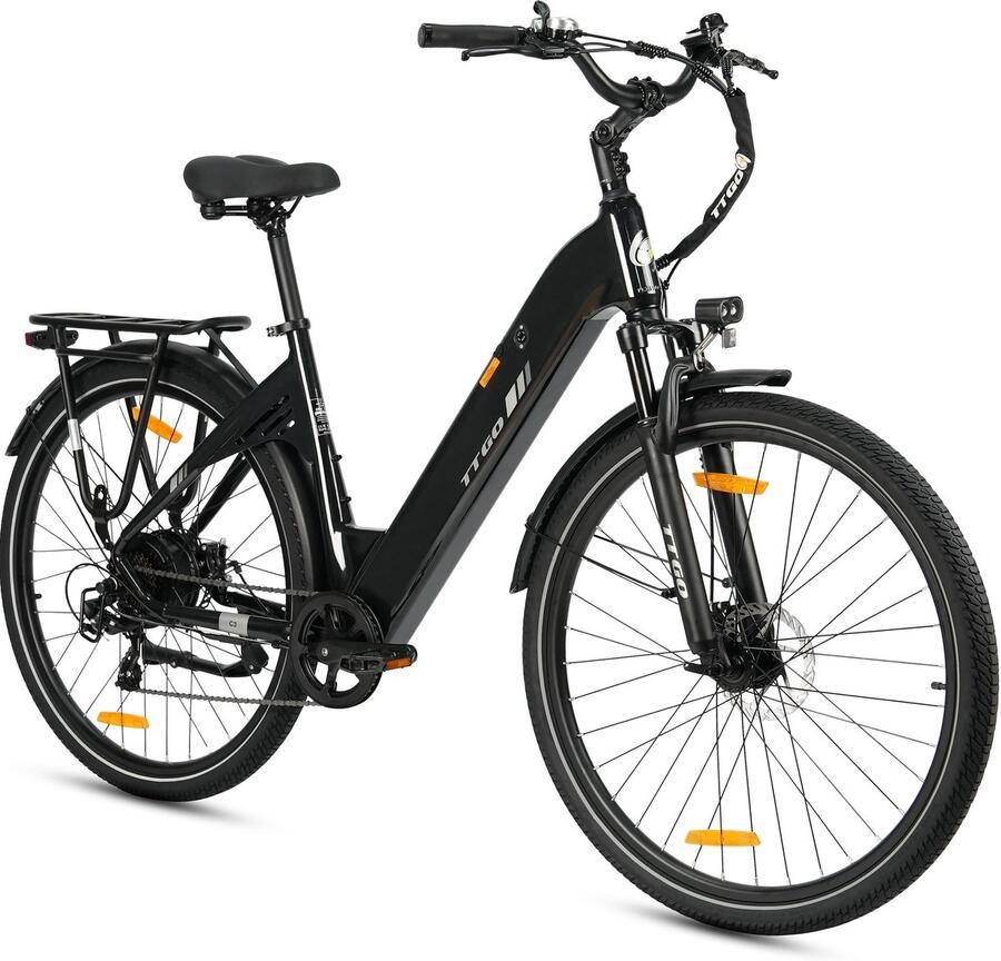 TTGO Elektrische Fiets C3 36V 18AH Accu Actieradius Tot 120 Km Aluminium Lage Instapframe 28×2.0 Inch Wielen Shi o 7 Versnellingen Mechanische Schijfrem LCD Display Elektrische Stadsfiets Zwart
