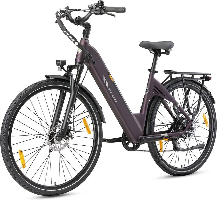 TTGO Elektrische Fiets C3 36V 18AH Accu Actieradius Tot 120 Km Aluminium Lage Instapframe 28×2.0 Inch Wielen Shi o 7 Versnellingen Mechanische Schijfrem LCD Display Elektrische Stadsfiets Lila