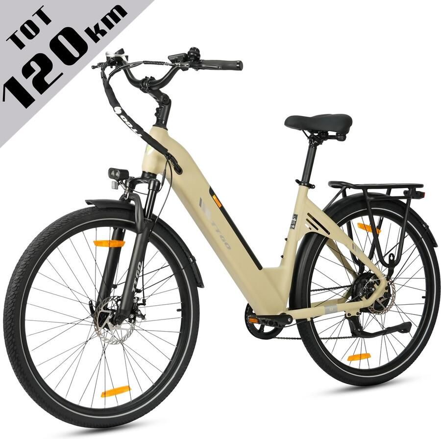 TTGO Elektrische Fiets C3 36V 18AH Accu Actieradius Tot 120 Km Aluminium Lage Instapframe 28×2.0 Inch Wielen Shi o 7 Versnellingen Mechanische Schijfrem LCD Display Elektrische Stadsfiets Geel
